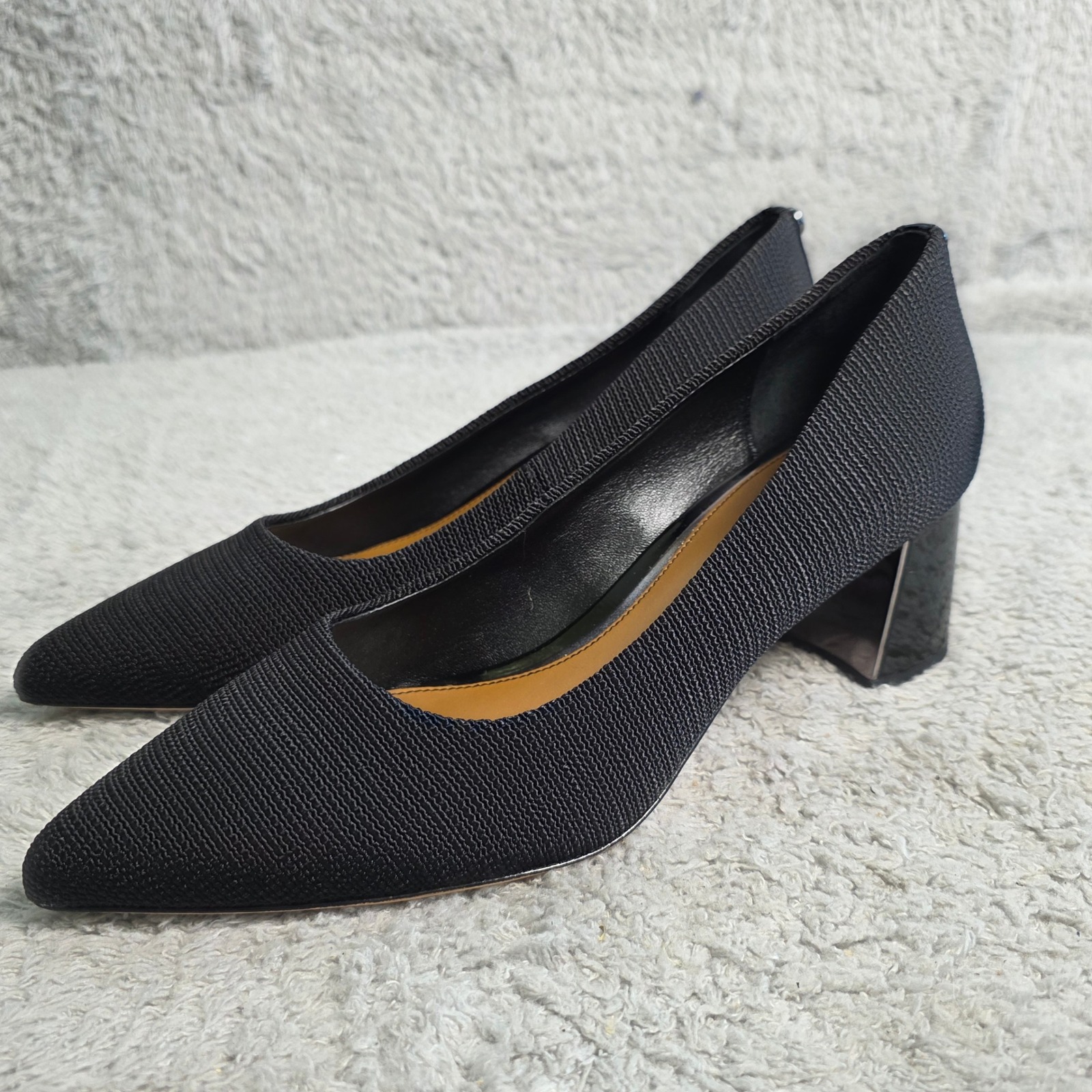 Donald Pliner Black Suzette Stretch Fabric Block Heel Pointed Toe Pumps 9m